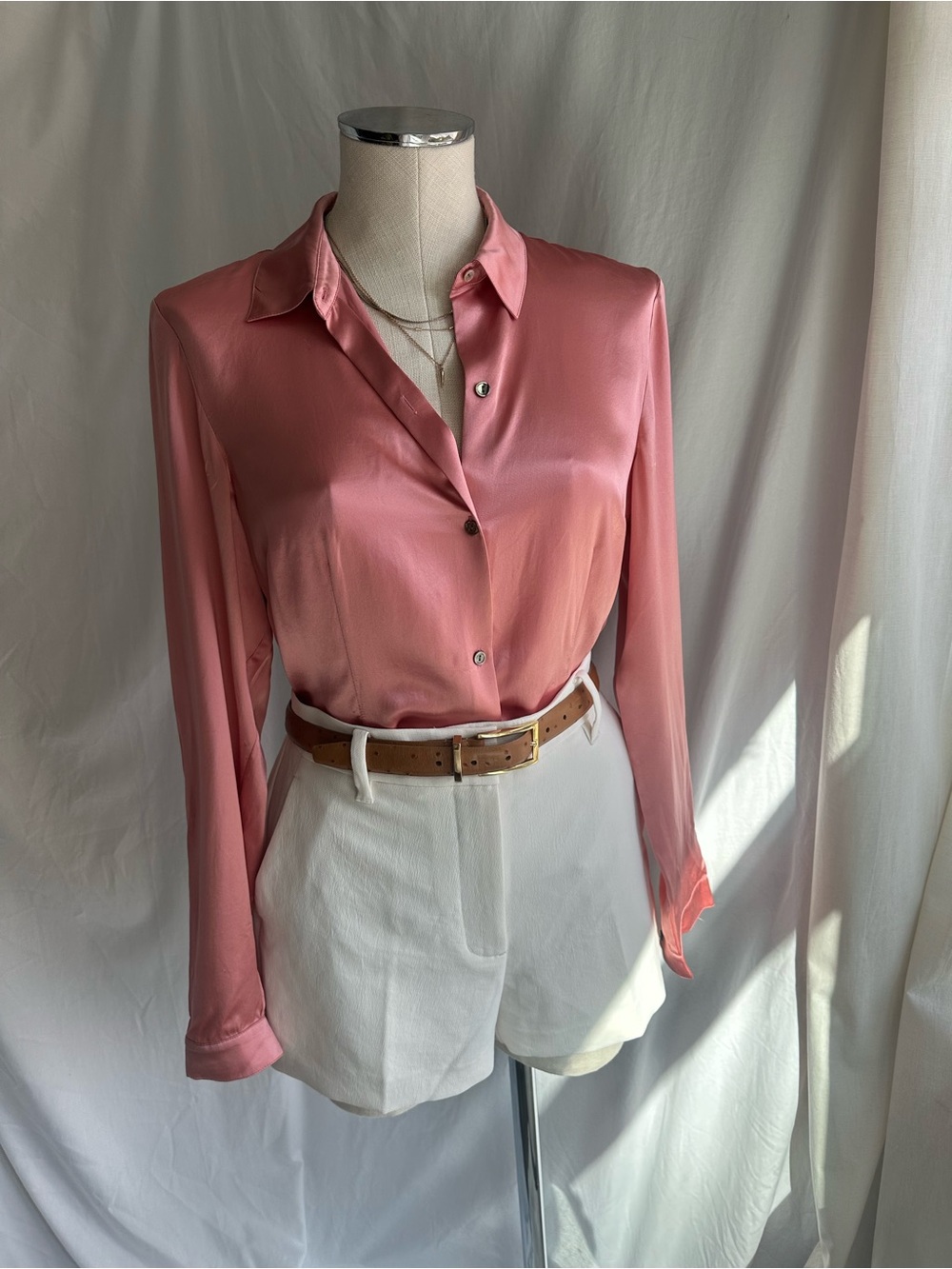 Vintage Calvin Klein 100% Silk Button-Up Blouse — Dusty Rose, Size 8